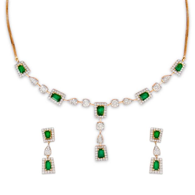 Emerald Layout – 18K Rose Gold Diamond & Emerald Necklace