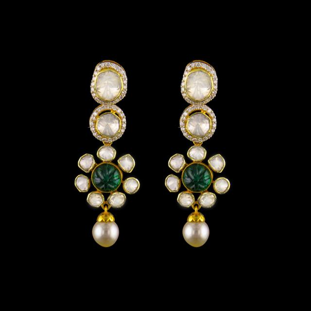 Exquisite 18K Gold Polki Choker Set with Carved Emeralds, Pearls & Diamonds